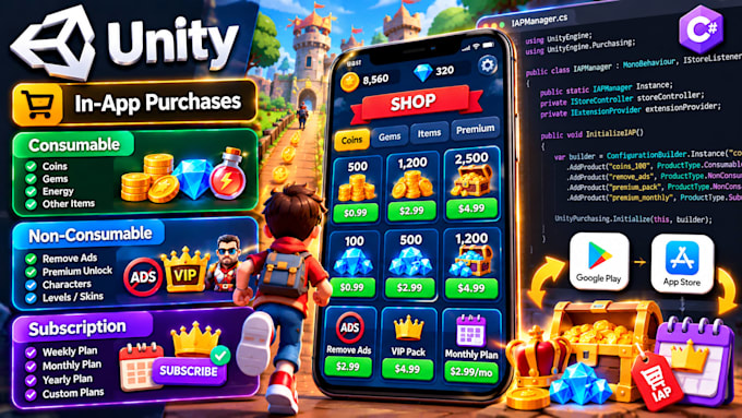 integrate admob ads and in app purchases in unity