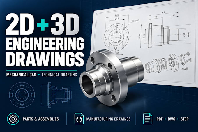 create 2d and 3d engineering drawings, mechanical drawings, technical drawing