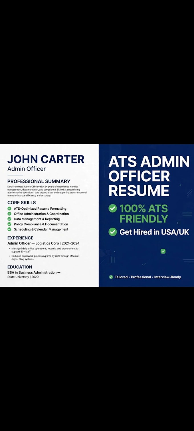Design ats admin officer executive corporate resume by Alyataslim | Fiverr