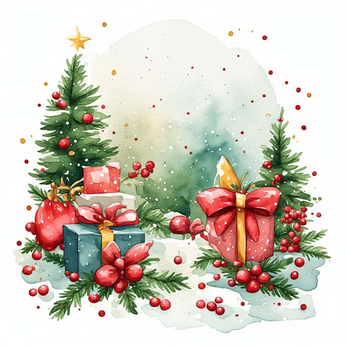 draw christmas card, invitation with watercolor