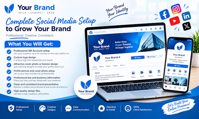 create professional sm setup with logo and banner