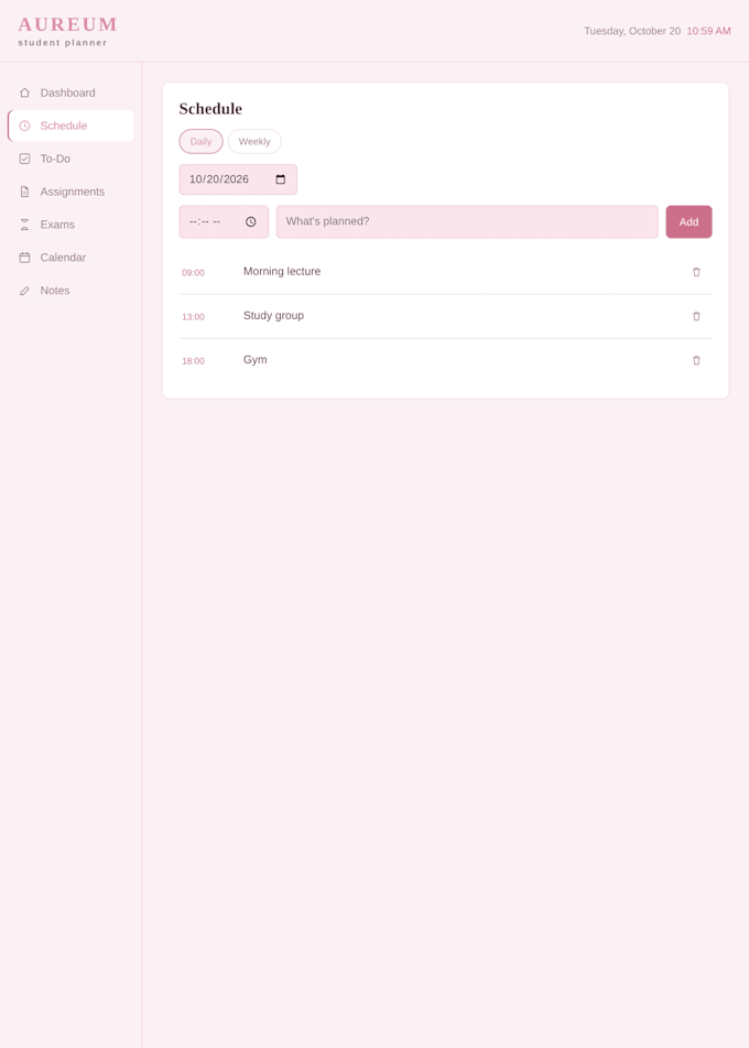 create a custom student planner using HTML CSS