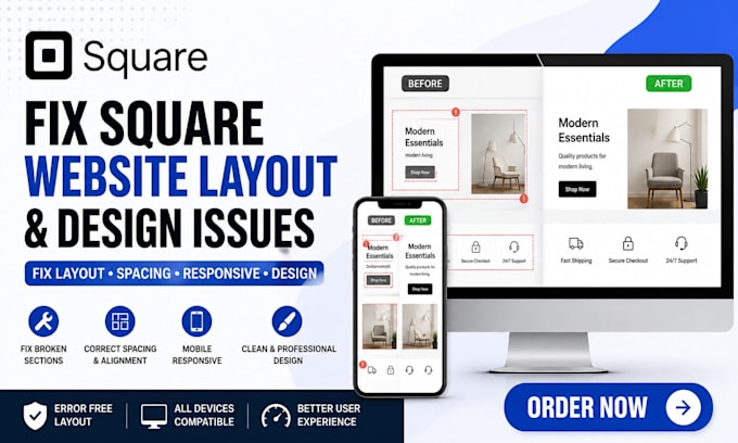 fix square website layout design spacing responsive issues