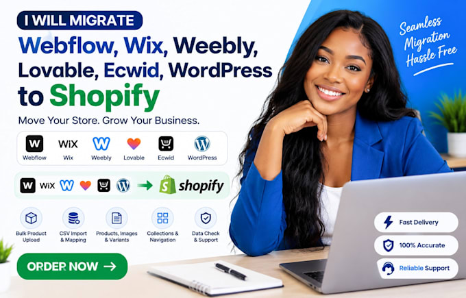 design migrate webflow wix weebly lovable ecwid wordpress to shopify csv bulk