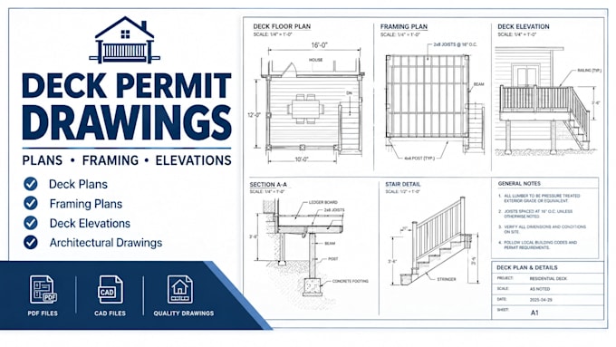 draw deck permit plans, framing plans and architectural drawings