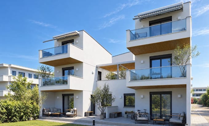 reconstruct luxury townhouse, residential block development, streetscape render