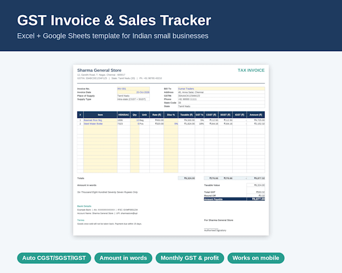 create a custom gst invoice and sales tracker in excel or google sheets