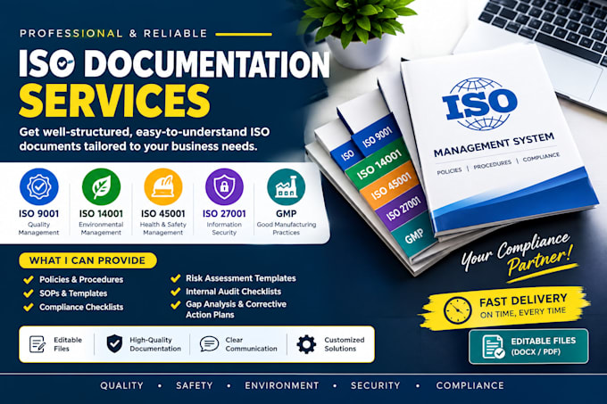 create iso 9001, 14001, 45001, 27001 and gmp documentation