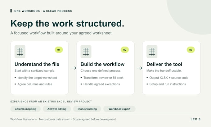 build a custom xlsx workflow for review or data processing