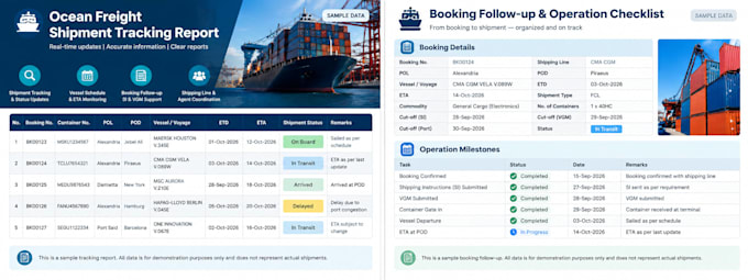 provide ocean freight tracking and logistics support