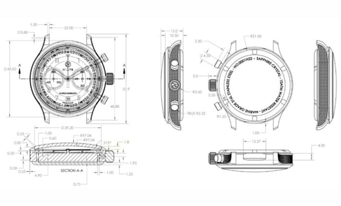 create 3d watch technical drawing cad design watch component watch modeling