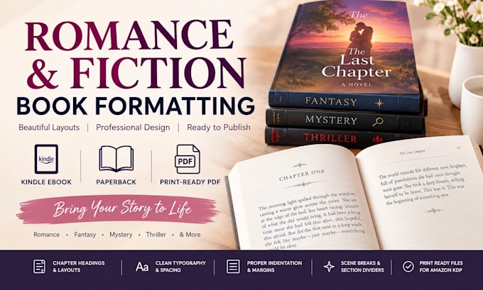 professionally format fiction books for amazon KDP