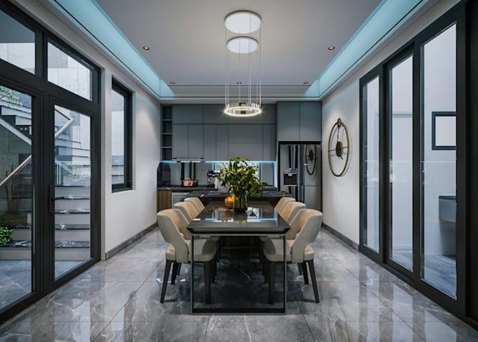 optimize modern apartment interior, tiny house interior layout, exterior render