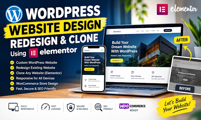 wordpress website design and redesign, clone wordpress elementor website