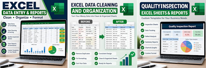 create excel data entry sheets and quality inspection report