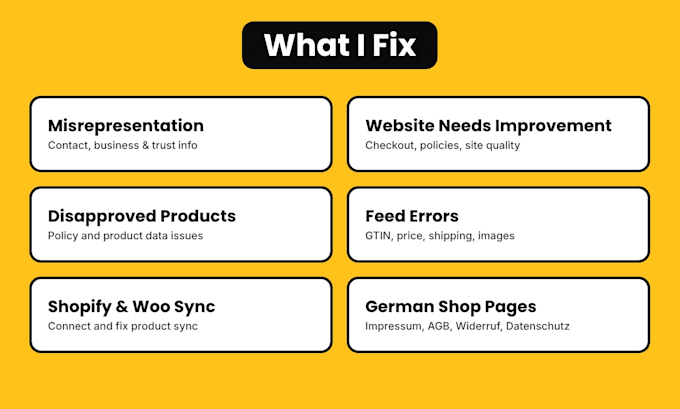 fix google merchant center suspension ,misrepresentation and feed errors