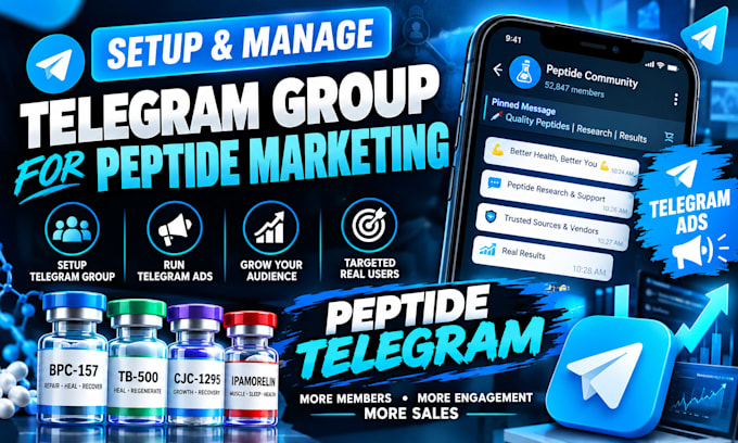 setup telegram group for peptide marketing, run telegram ads, peptide telegram