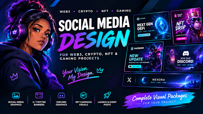 design web3 crypto gaming social media graphics and banners