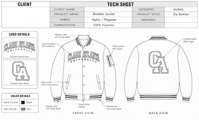 create custom varsity bomber baseball letterman jacket tech pack for manufacture