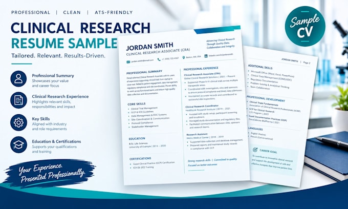 write a clinical research associate cra resume and CV