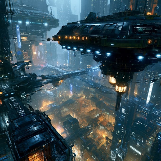 design a futuristic megacity with neon lights