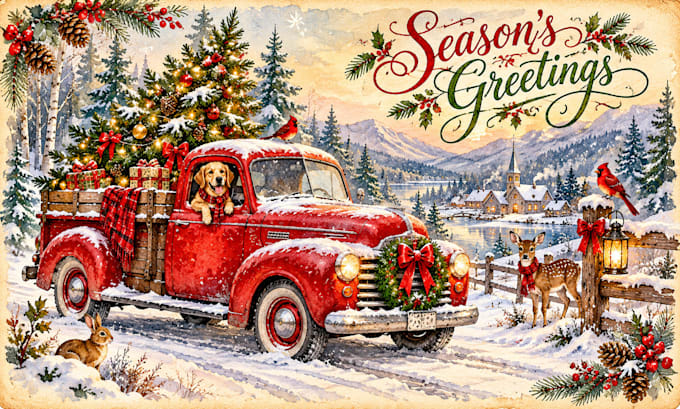 draw christmas card, invitation with watercolor