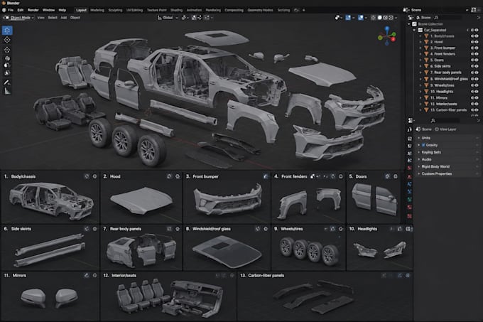 3d car modeling vehicle design cad model car bodykit low poly car part 3d print