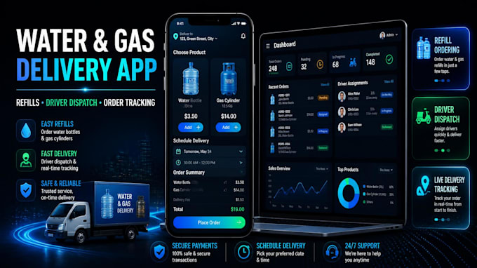 develop water gas delivery app refill ordering driver dispatch customer tracking