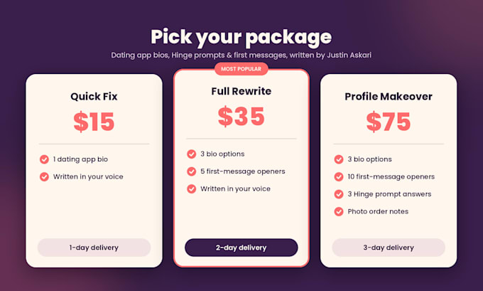 write your dating app bio, hinge prompts, and first messages