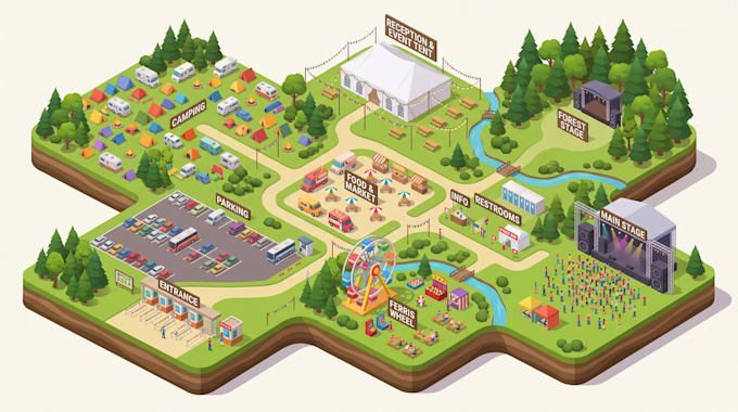 design custom wedding map, festival map, reception map and visitor guide map