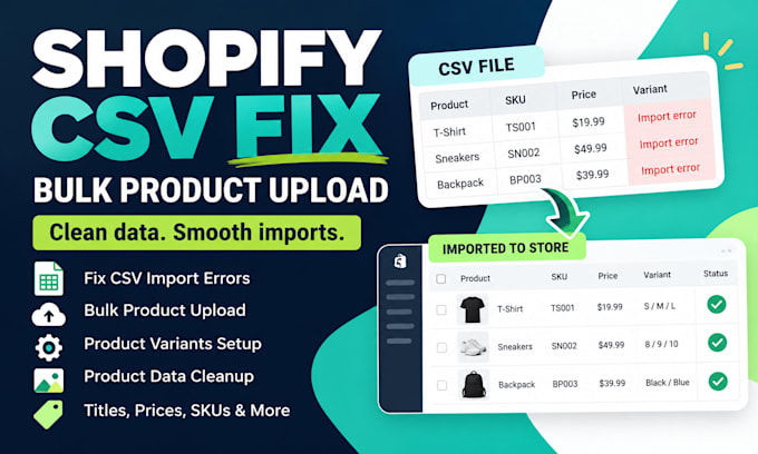 fix shopify CSV import errors and bulk product upload issues