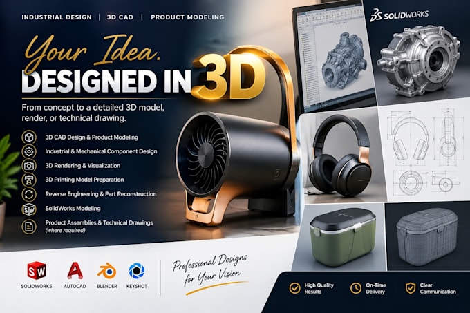 do 3d cad product design and modeling in solidworks