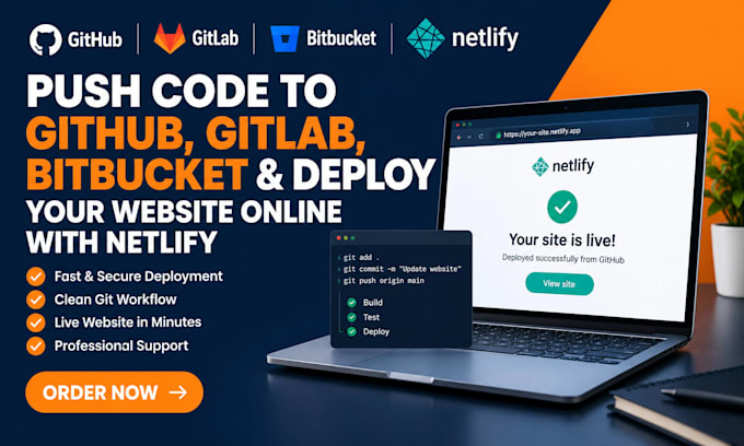 push code to github gitlab bitbucket and deploy your website online with netlify
