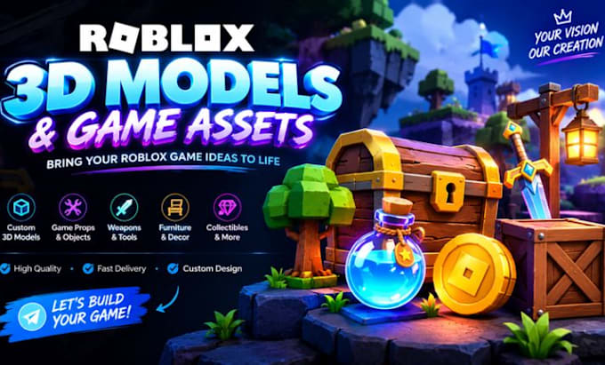 create custom roblox game asset and 3d props