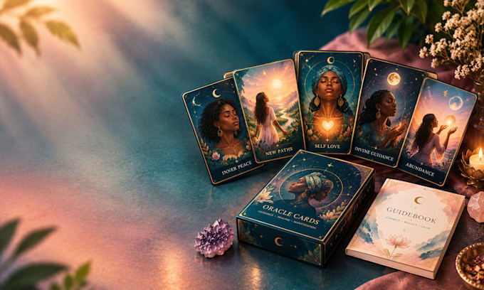 design custom oracle deck, affirmation cards and guidebook