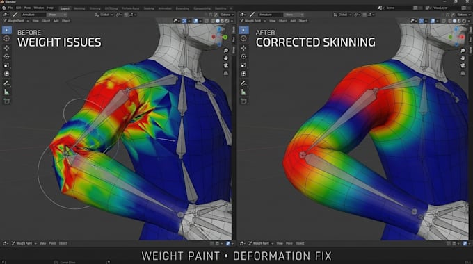 fix blender humanoid rigs, bone alignment, ik issues and weight painting problem