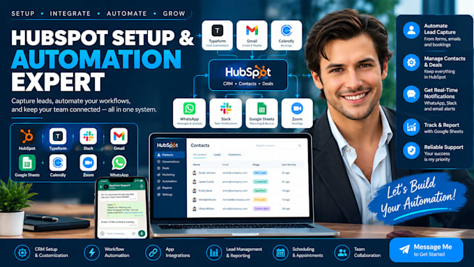 setup hubspot typeform slack gmail google sheets calendly zoom whatsapp