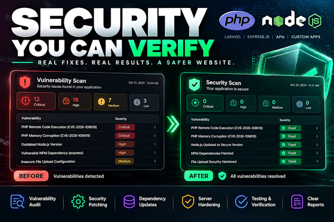 fix PHP and nodejs security vulnerabilities and secure your webapp