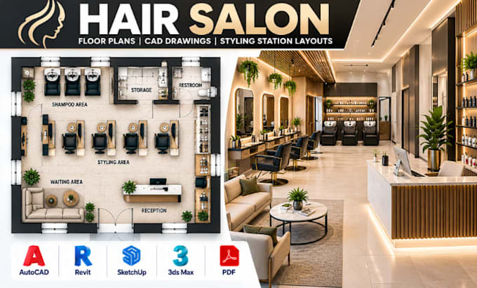 Design hair salon floor plans, cad drawings styling station layouts by ...