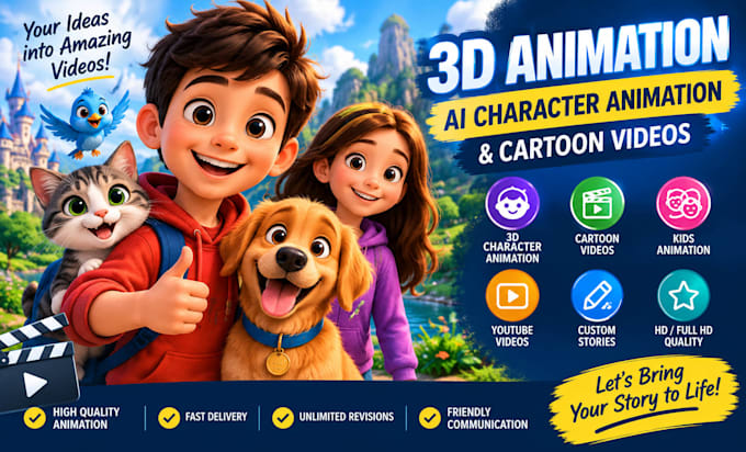create 3d pixar style ai character animation and 3d