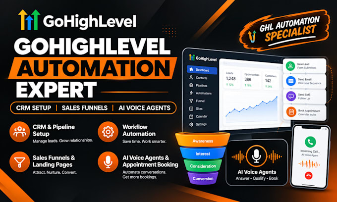 build gohighlevel website, sales funnel,ghl website and CRM workflow automation