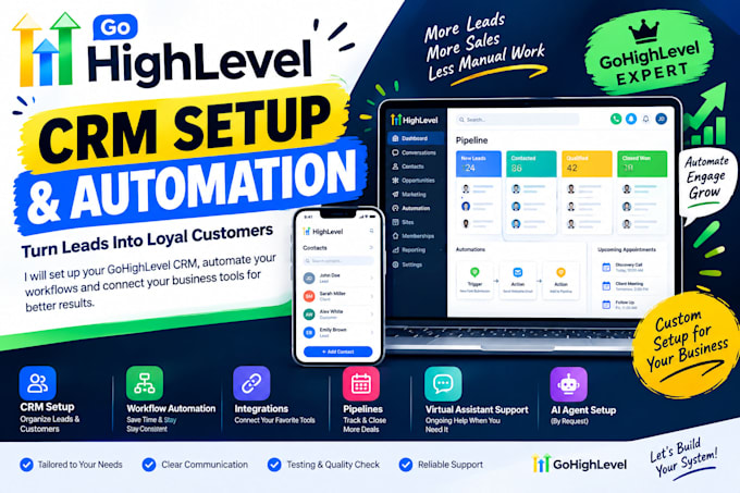 setup gohighlevel CRM, workflows, and integrations