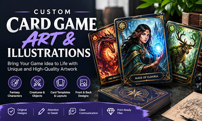 design custom card game art and illustrations
