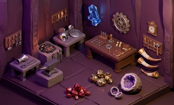 create any 3d low poly props assets for your game