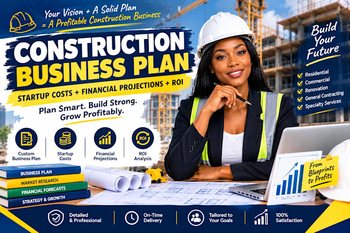 write a construction business plan with financial projections startup costs ROI