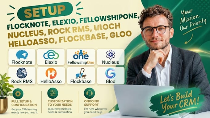setup flocknote elexio fellowshipone nucleus rock rms helloasso flockbase gloo