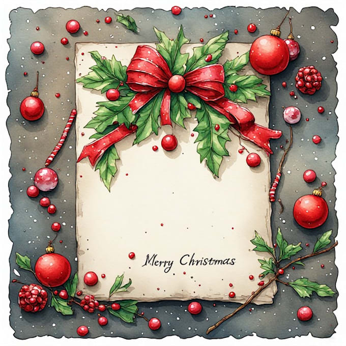 draw christmas card, invitation with watercolor