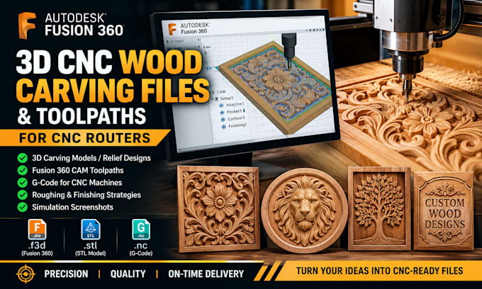 create 3d cnc wood carving files gcode toolpaths for cnc routers in fusion 360