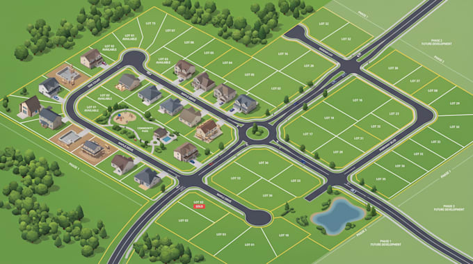 create land development map, illustrated real estate map, 2d 3d subdivision map