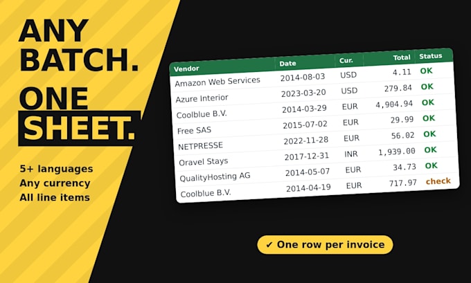 extract invoice and receipt data to excel